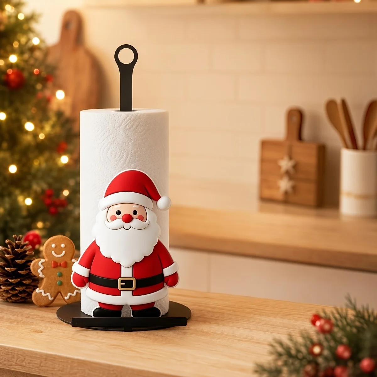 2/1 Piece Christmas-Themed Vertical Kitchen Paper Towel Holder, Santa Claus Holiday Design, Paper Towels Not Included, Desktop Vertical Kitchen Roll Holder, Christmas Home Desktop Atmosphere Decoration