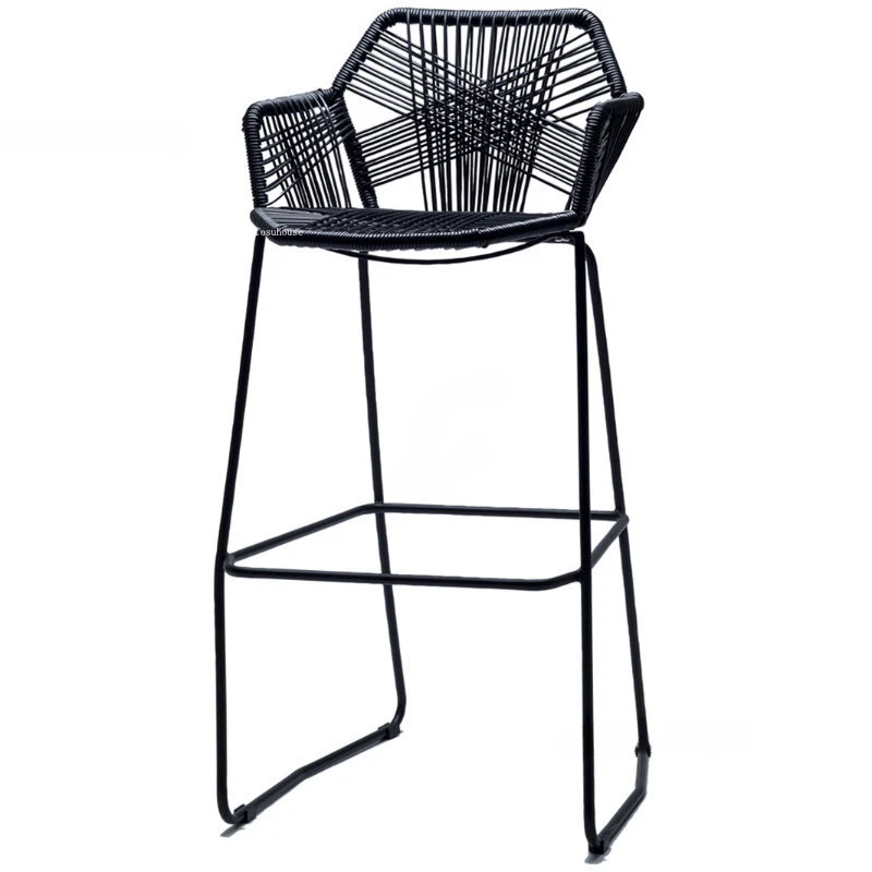 

Nordic Bar Stools Creative Rattan Bar Chair Rattan Chair Back Armchair Outdoor Balcony Chair Iron Modern Minimalist Bar Stool