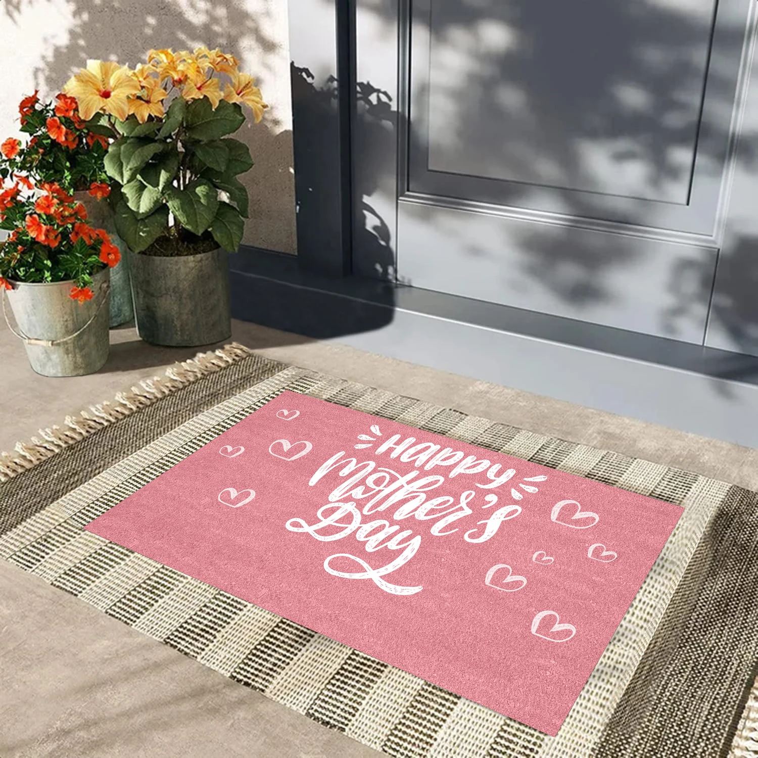 

Happy Mother's Day Pink Door Mats,Entrance Welcome Doormat,Rubber Backing Anti-Slip Rug for Outdoor,Housewarming Gift