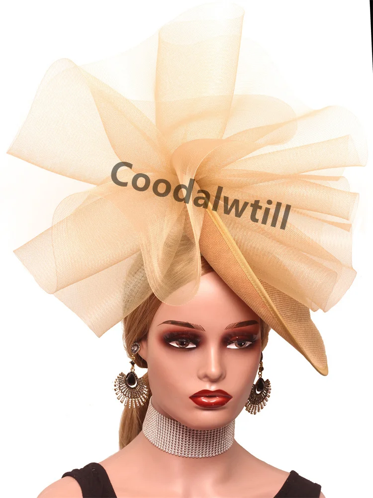 

Champagne Fascinators Hat Headband Cocktail Tea Party Horse Racing Derby Headwear Women Wedding Veil Millinery Cap Fascinator