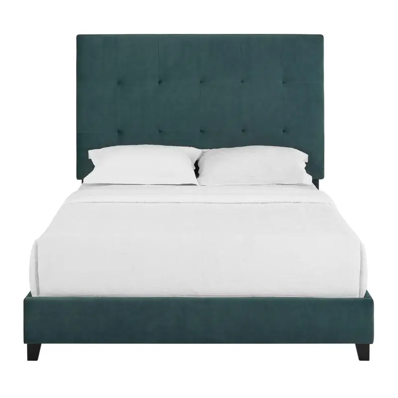 Queen Size Green Velvet Tufted Platform Bed Frame Stylish Upholstered Design for Ultimate Comfort and Elegance