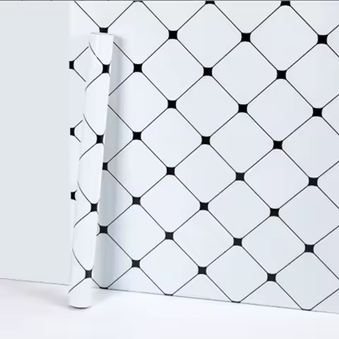 40cm Grid Oil-proof Sticker Kitchen Fireproof High Temperature Resistant Wall Sticker Self-adhesive Countertop Cabinet Wallpaper