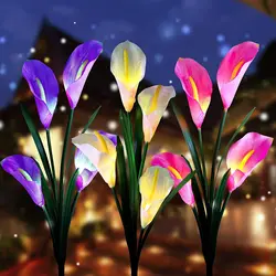 Solar Outdoor Garden Waterproof Stake Lights with 4 Calla Lily LED Flowers for Home Garden, Patio, Christmas Decoration