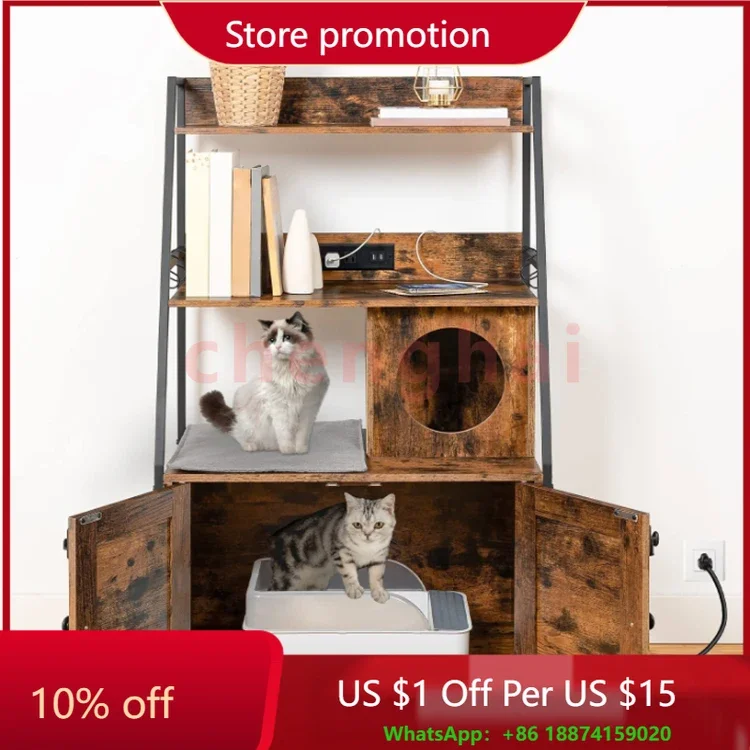 Industrial Wood And Metal Cabinet Pet Furniture Cat End Table Night Stand For Bedroom