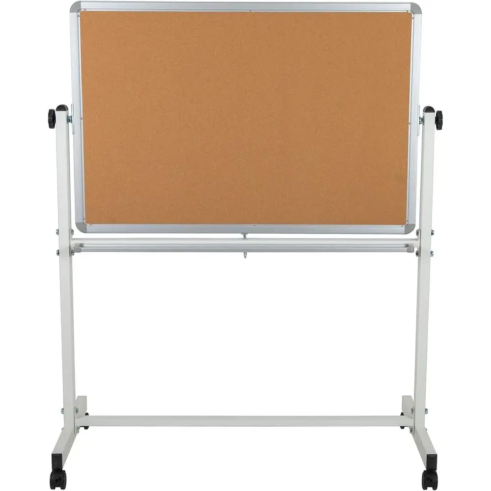 45.25W x 54.75H لوحة الفلين والسبورة البيضاء ذات الوجهين مع حامل القلم - لوحة الإعلانات المتنقلة