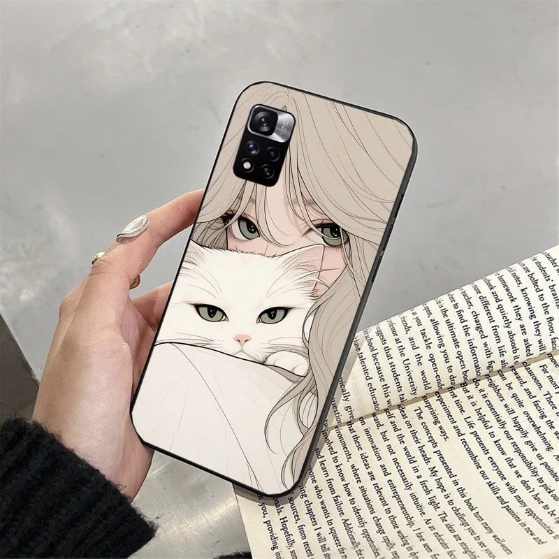 Anime Girl Woman Holding a Cat Phone Case For Xiaomi Redmi note 13 12 Pro 11S 11 10 Pro 10S 12S Redmi 13 12 10 13C