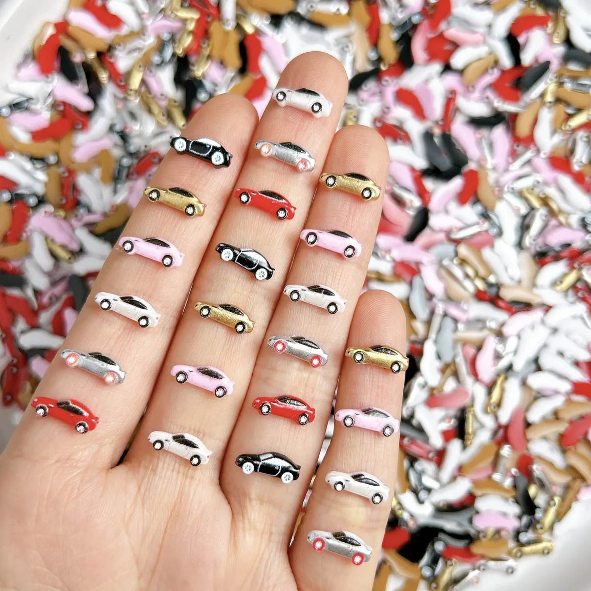 50PCS Simulated Creative Resin Minimalist Car Nail Art Decorations 3D Novel Colorful Sedan Nail Charms for DIY Cool Nails Crafts