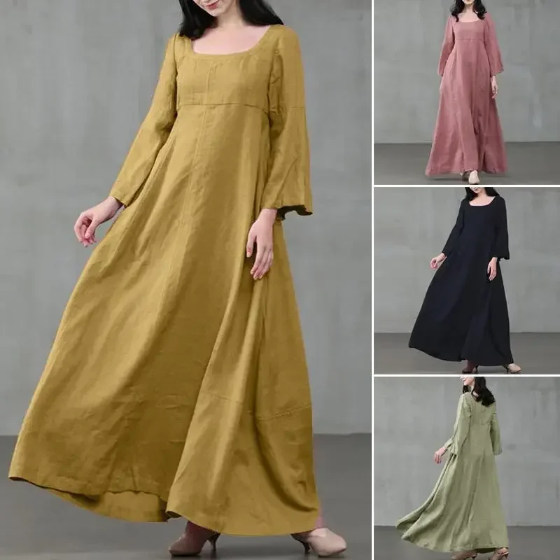 Medieval Dress Woman Costume Palace Cotton Linen Summer Victorian Cosplay Long Maxi Kaftan Robe Halloween Carnival - Image 2