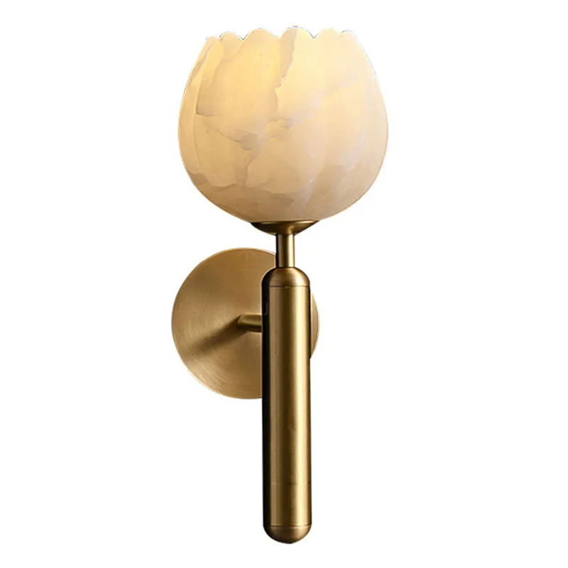 Modern Chinese Style Bedroom Bedside Flower Bud Marble Wall Lamp Luxury Living Room Background Porch Led Copper Lighting