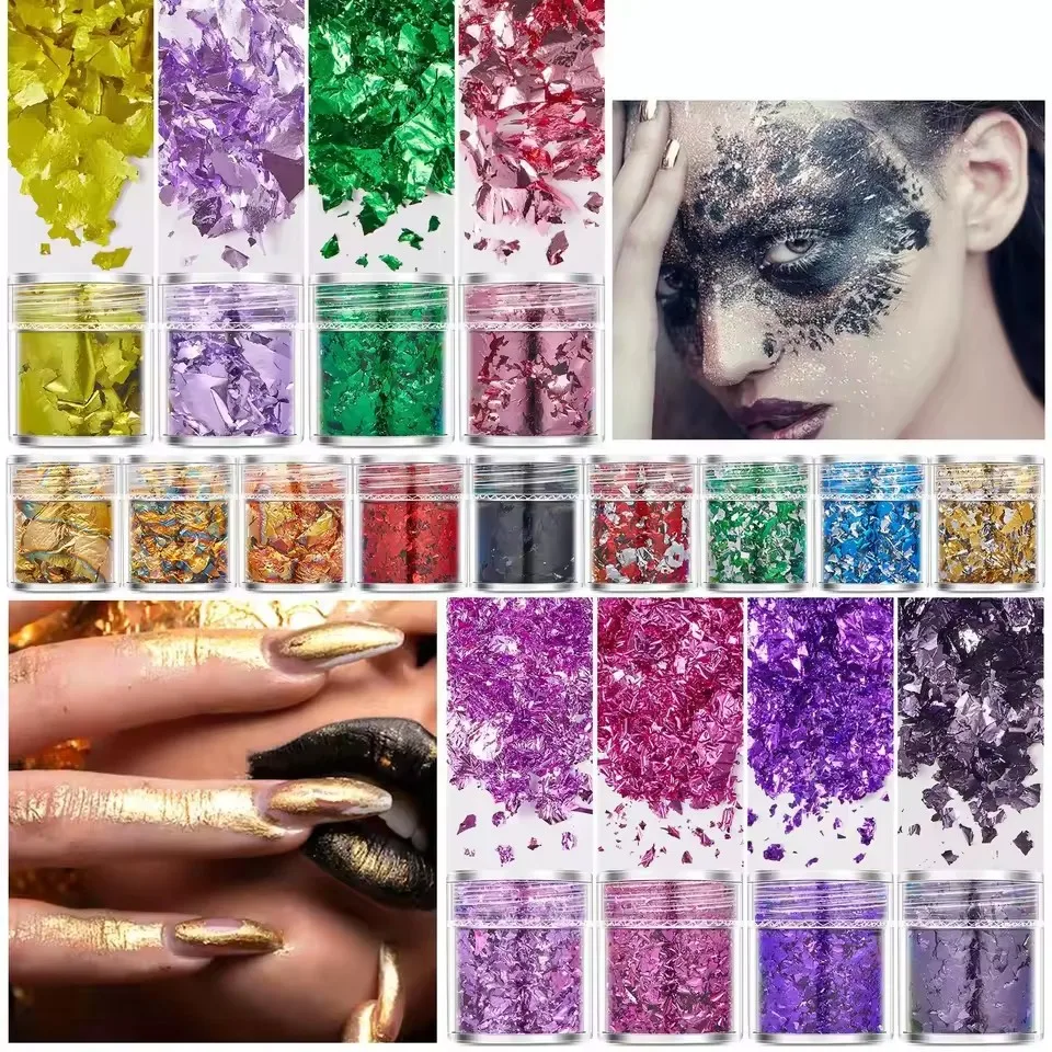 4pcs Set Gold Silver Mult-color Foil Paper Irregular Aluminum Flakes Glitter Handmade Epoxy Resin Decor Candle Making Supplies