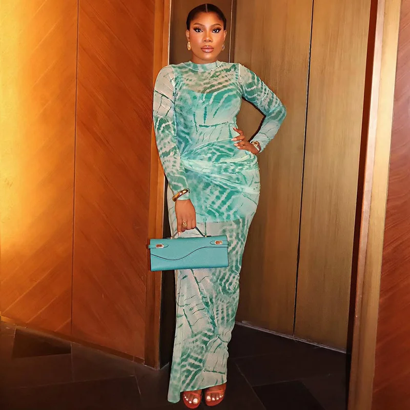 Doyerl maille pure à manches longues moulante robe Maxi femmes vêtements drapé extensible imprimé élégant boîte de nuit robes de soirée robes