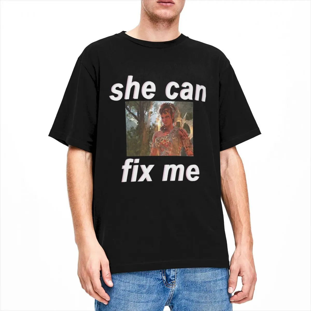 

Vintage Retro Karlach She Can Fix Me T-Shirt for Men Women Round Neck 100% Cotton Short Sleeve Tee Shirt Graphic Clothing