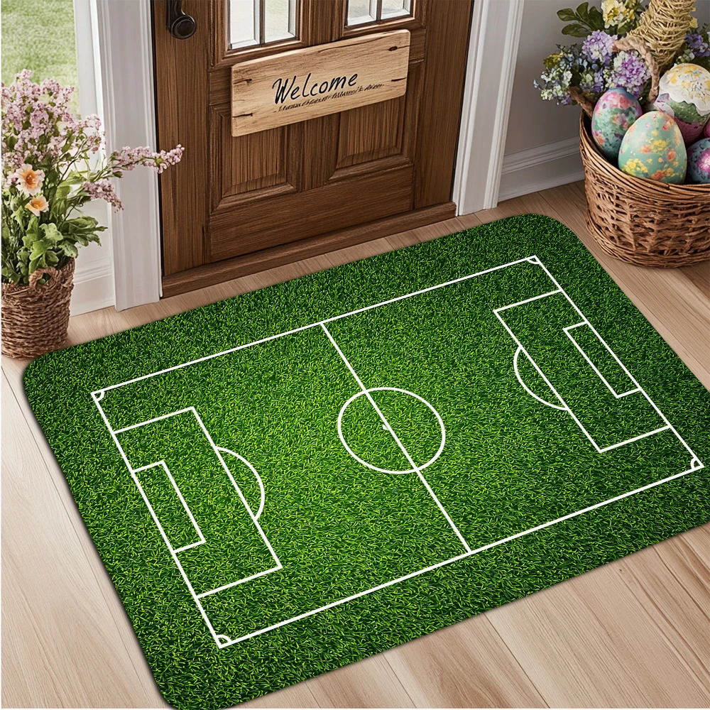 Sports Theme Track Basketball Court Soccer Field Carpet Kids Play Mat Doormat Home Decoration Non-Slip Floor Mat Rug for Bedroom