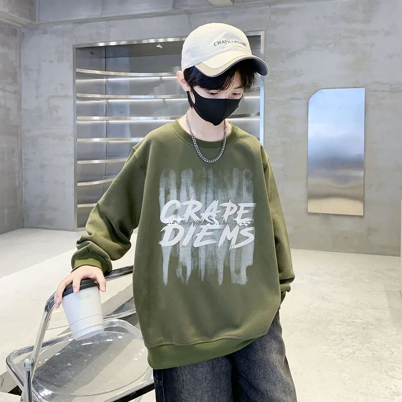 American Autumn Teens Child Sweatshirt Cotton Letter Print Pullovers Tops Loose Casual Boy Youth Sweatshirt Kids Hoodie Clothing