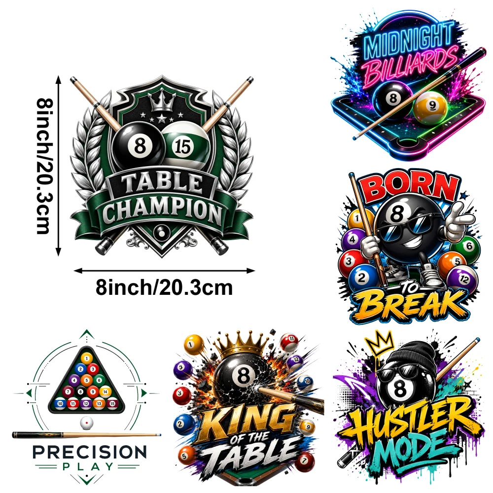 6 Pcs Midnight Billiards Iron On Transfers For T Shirts