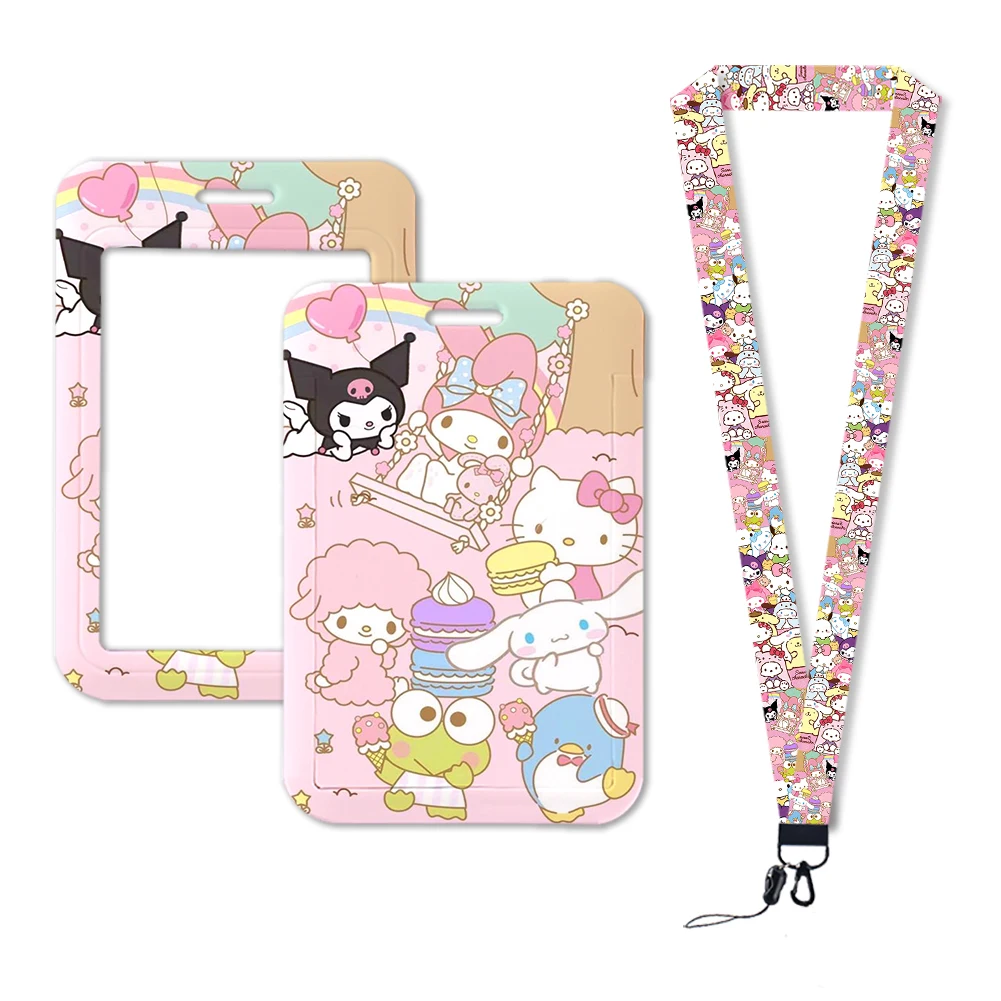 W New Sanrio Hello Kitty Kuromi Melody Card Set Kawaii Cartoon ID Card Protection Case Work Bus Card Holder Plastic Gifts