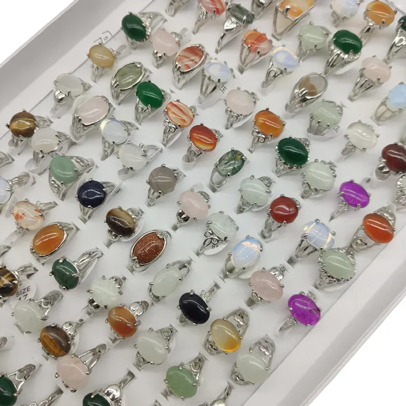 خواتم أصابع من الحجر الطبيعي البوهيمي للنساء ، طبق ذهبي فضي ، عقيق ملون ، قشور مكسرة ، عقيق ، خاتم مفصل للفتيات ، 20 قطعة وردي #6