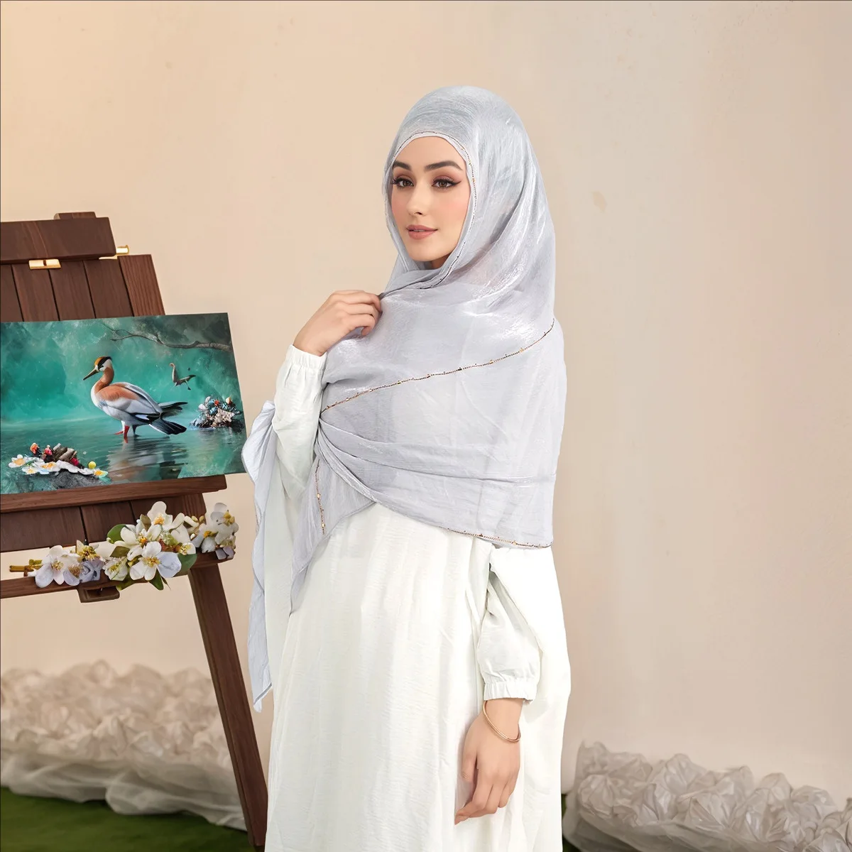 

Длинный шарф премиум-качества, цепочка, бусины, шали, мусульманский хиджаб, блестящие накидки, шарфы, банданы, повязка на голову, Bufanda, платок, Turbante Mujer