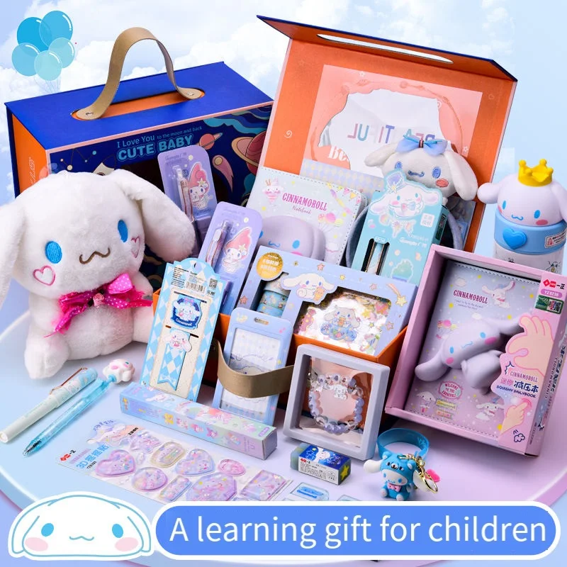 Anime Sanrios Student Stationery Set Kawaii Cinnamoroll School Supplies Stickers Pen Notebook Pen Stationery Gift Box Kids Gift