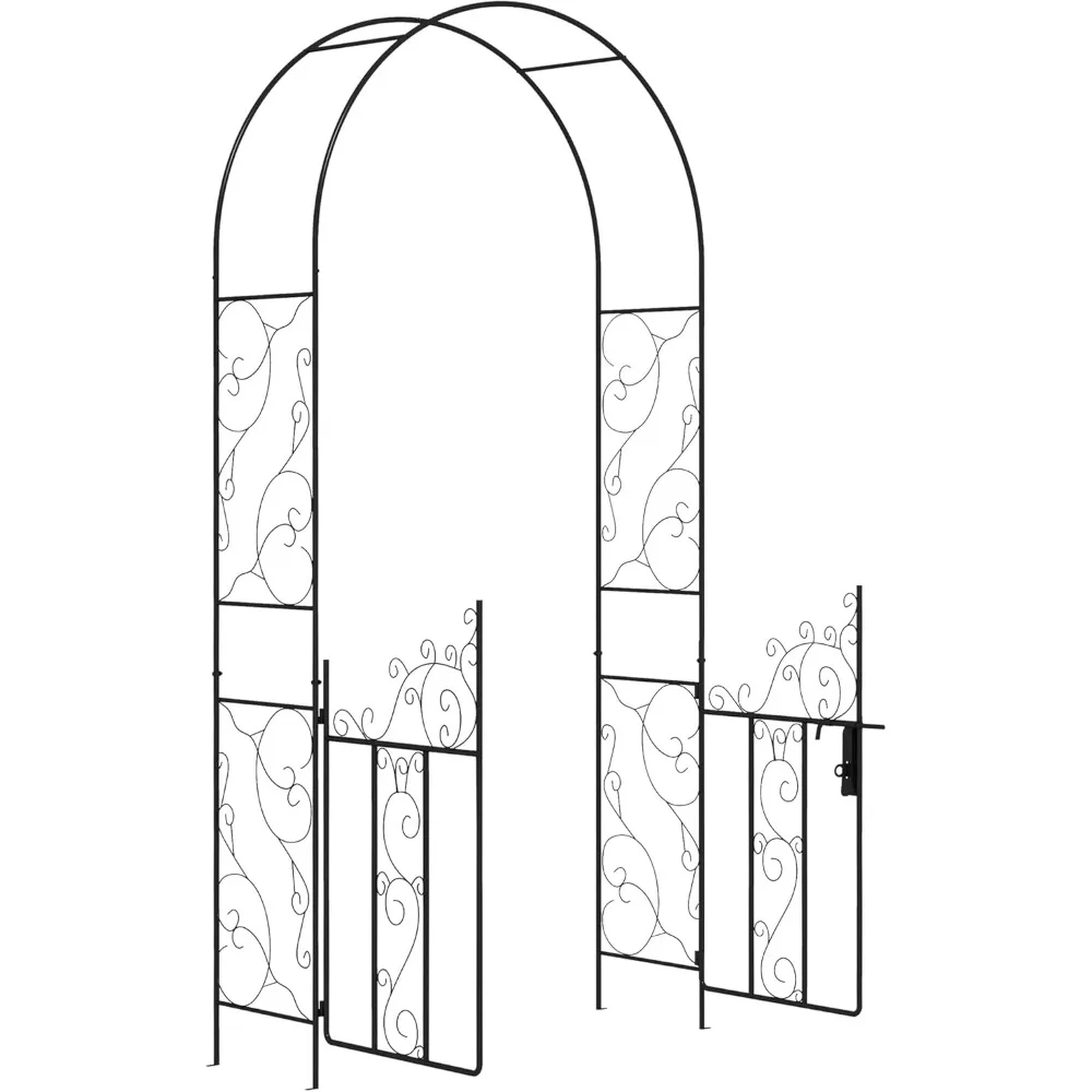 

7.5' Metal Garden Arch with Gate, Garden Arbor Trellis for Climbing Plants, Roses, Vines, Wedding Arch for Outdoor Garden