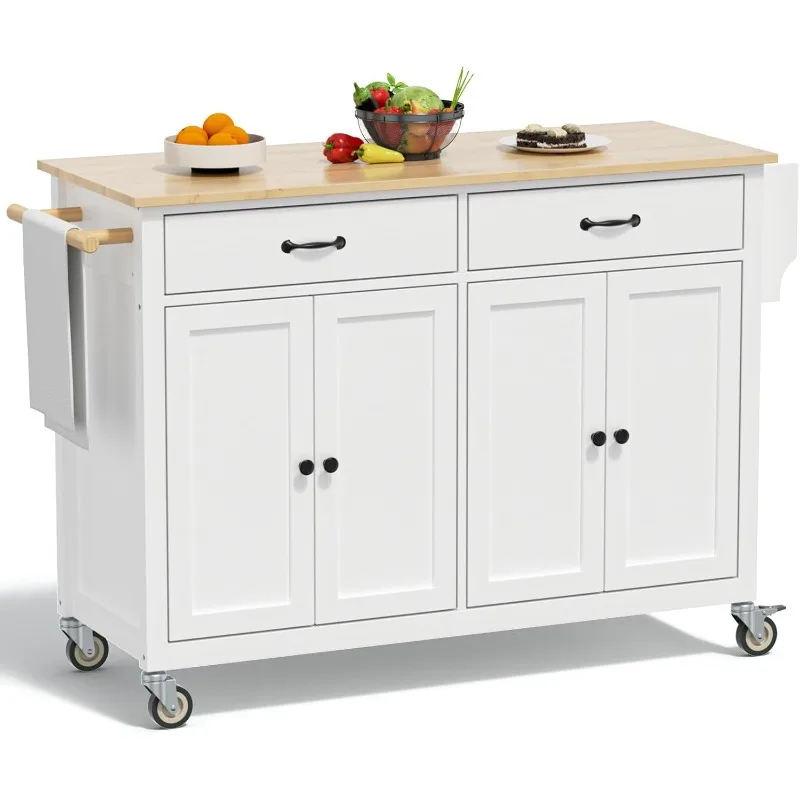 

Rolling Kitchen Island with Drop Leaf Kitchen Island on Wheels with Storage Large 53 in Wood Portable Kitchen Islands White