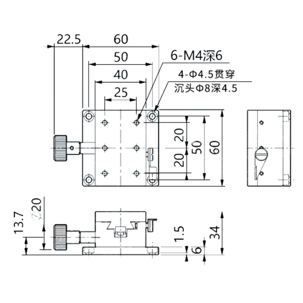 X Axis LWX4060 Dovetail Groove Fine Tuning Platform Guided Manual Shift Platform Gear Drive Knob Adjustment Slide XWG60 New