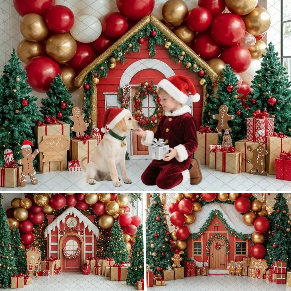 

Christmas Gingerbread Room Photography Background Xmas Tree Arch Balloon Wall Backdrop Winter Kids Birthday Gift Photo Studio