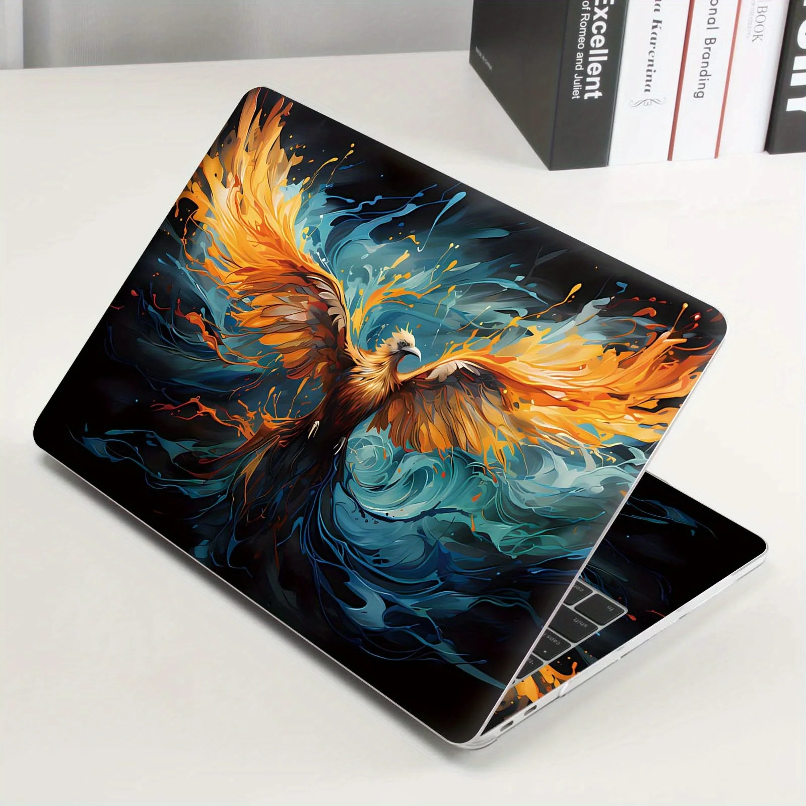 

2 Pieces, Vibrant Phoenix Art Laptop Light Beige - Self-Adhesive Removable PVC Sticker, Perfect for Laptops