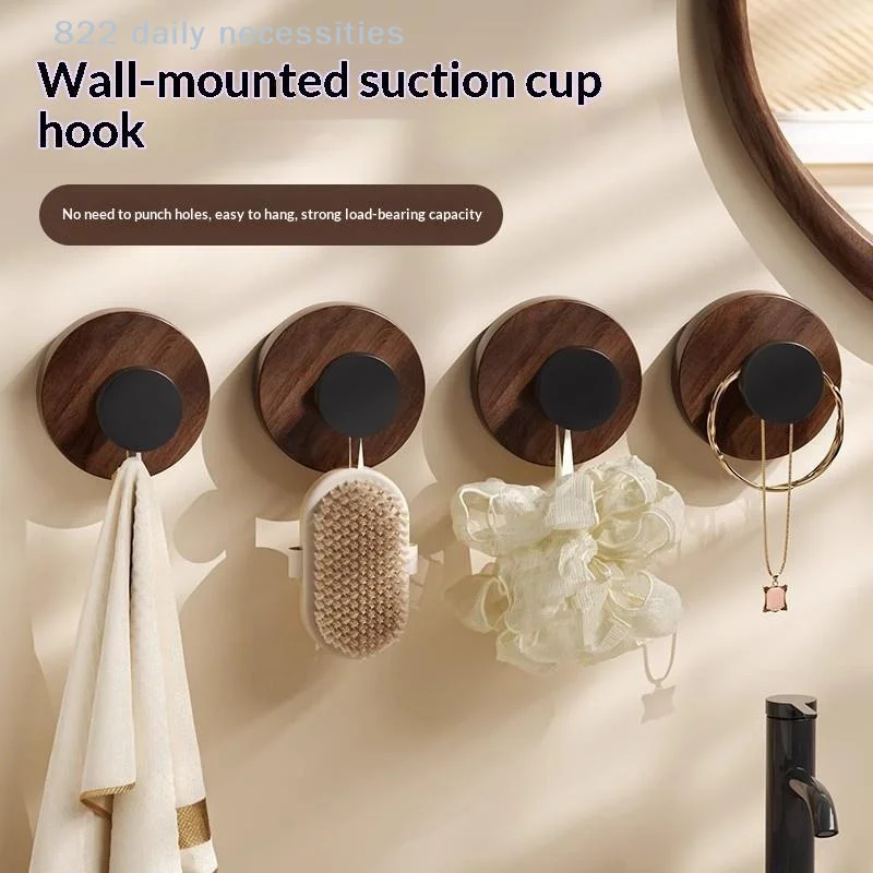 Walnut Wood Suction Cup Hooks Wall-Mounted Storage Rack for Door Back Clothes Towel Hanger Cabinet Drawers Handle Key Decor