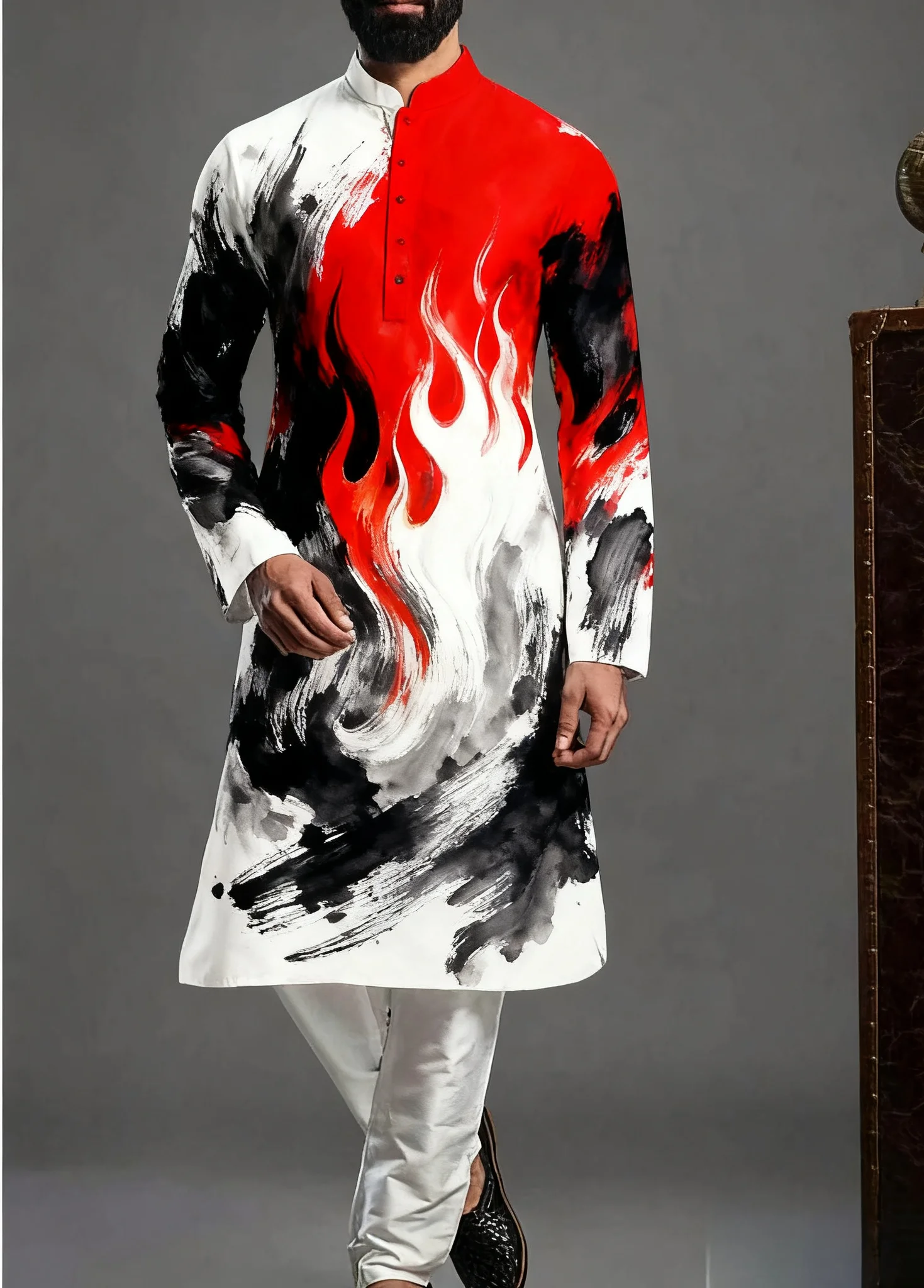 Kurt uomo stampato modello luminoso kurta dheha alla moda vestibilità casual abito regolare adatto a tutte le occasioni.