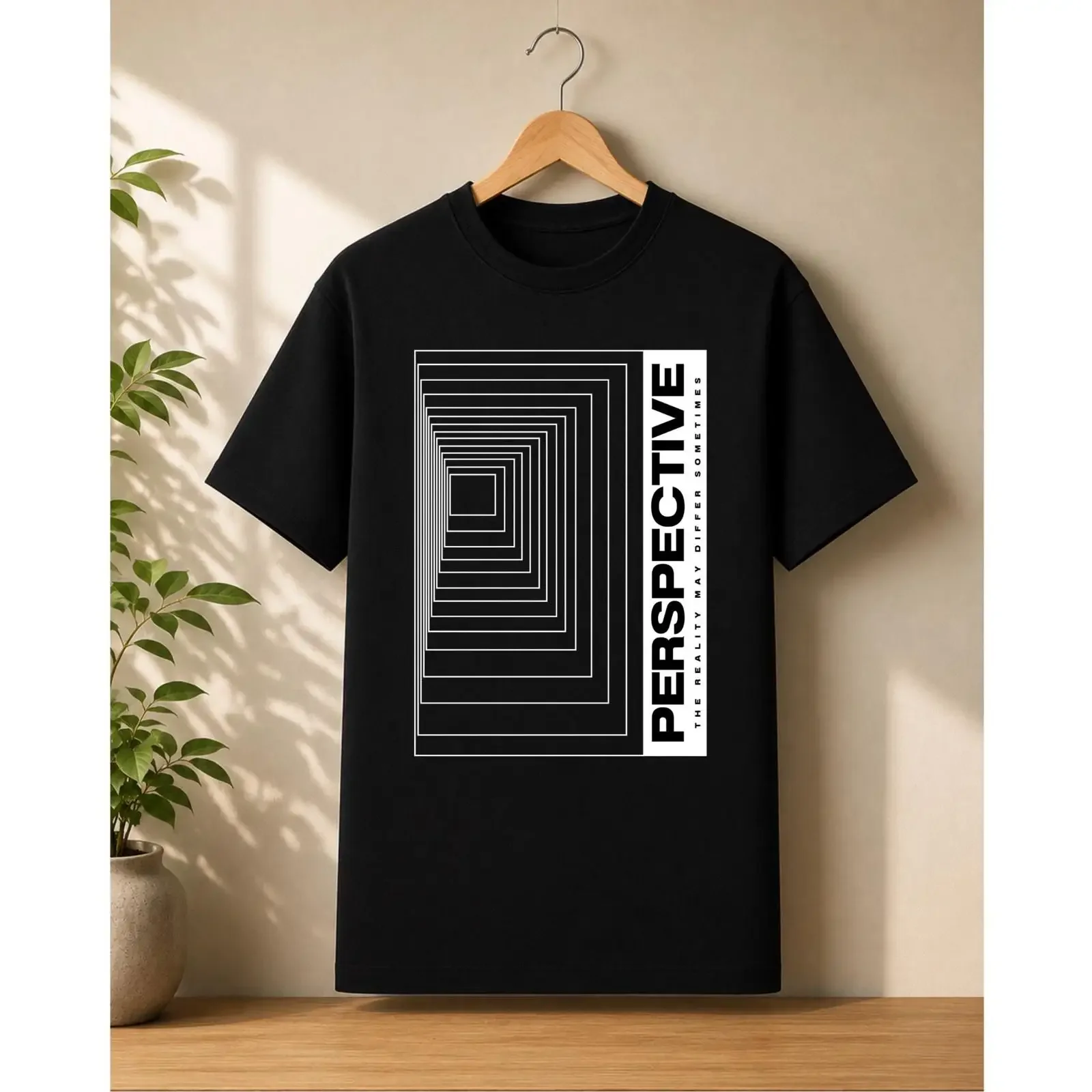 Perspective Optical Illusion T Shirt Geometric Lines Abstract Minimalist Modern Art Casual Top  vintage Washed streetwear