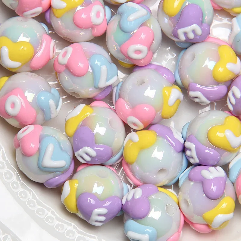 18mm Cute Flowers Acrylic Through Hole Bead Children DIY Pen Mobile Phone Chain Clothing Jewelry Beads Accessories Girls