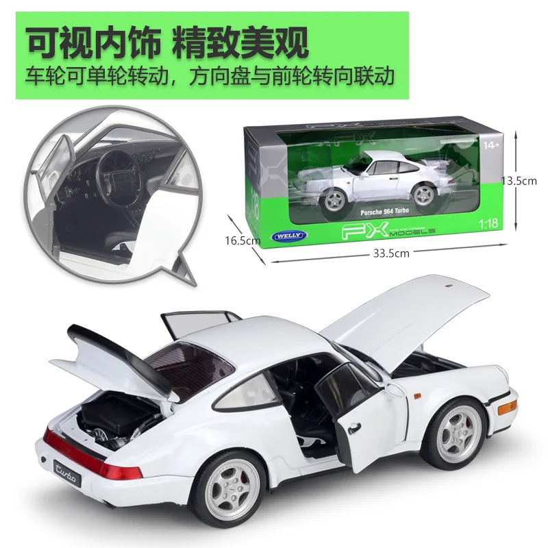 WELLY 1:18 Porsche Porsche 964 Turbo Simulation Alloy Car Model Collection For Children Festive Funny Gifts Kids Cool Cars Toys