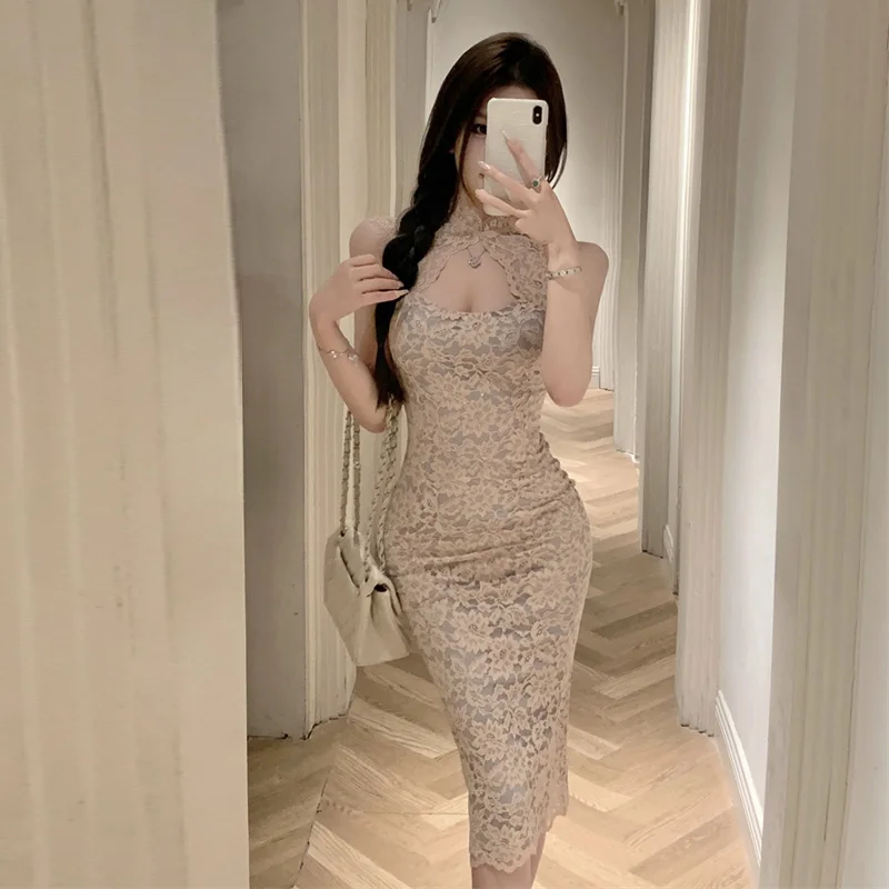 Ele Lady Sexy New Chinese Sle Hollow out Low Cut Long Dr Slimming Lace Bodycon Dr by Gege Home Faion Summer