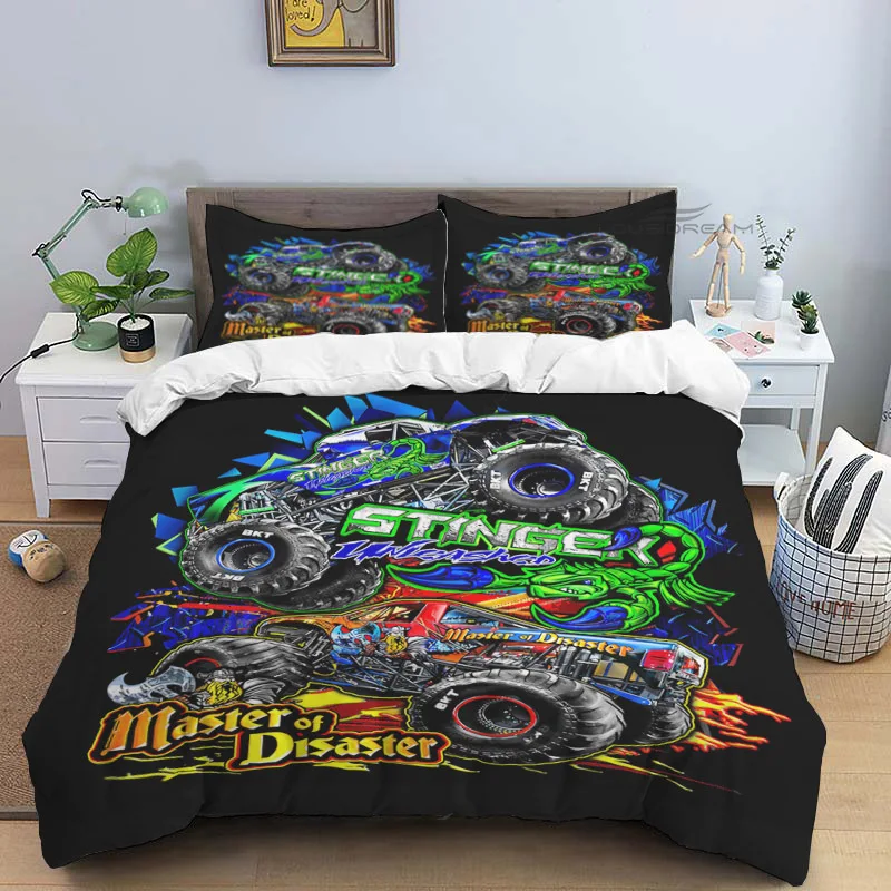 Imagem -03 - Monster Jam Padrão Comforter Bedding Grupo Capa de Edredão Popular Bed Grupo Quilt Cover Fronha King And Queen Size