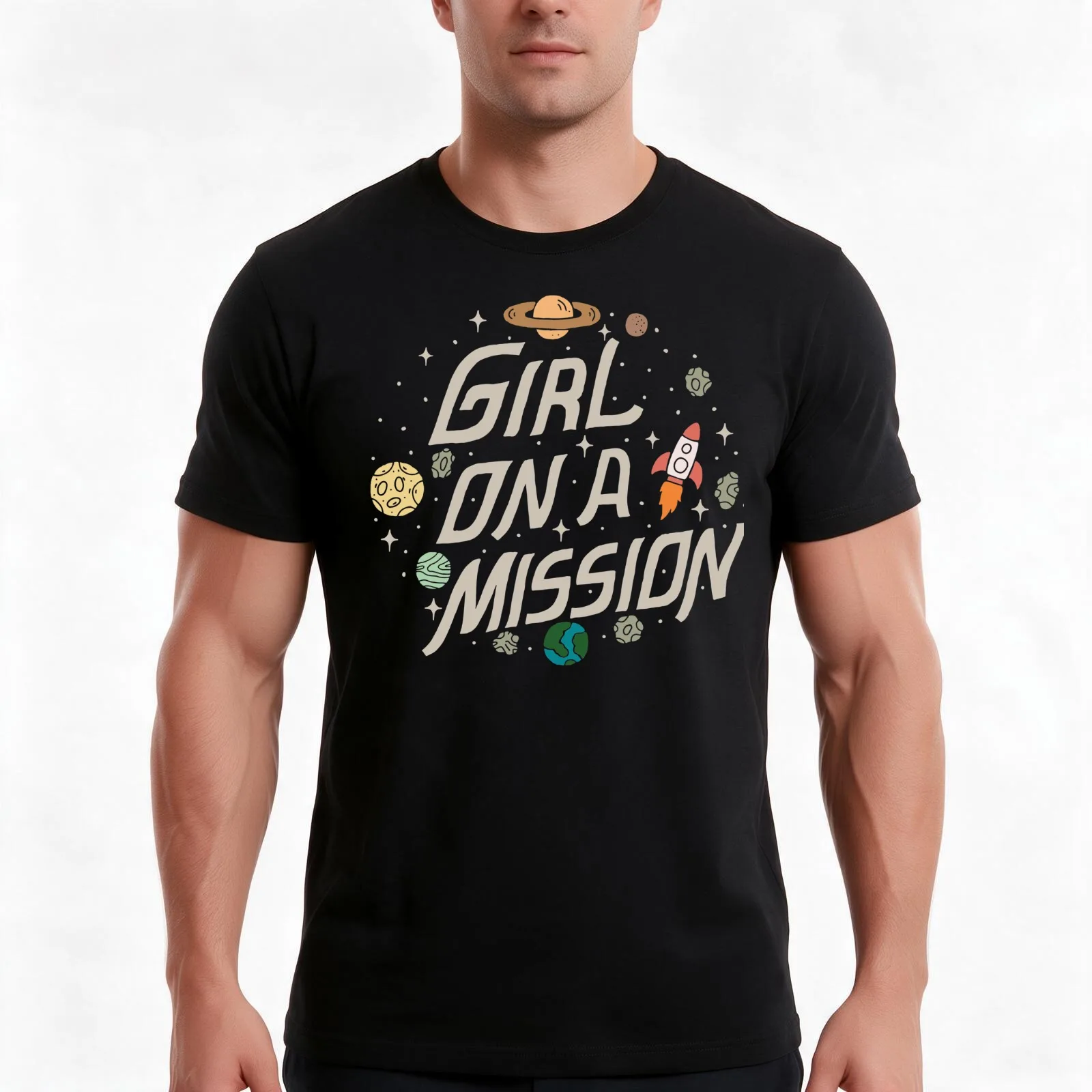 Girl on a Mission T-Shirt, Summer Casual Cotton Tee, Oversized Streetwear Tops, Vintage Graphic Print, Loose Fit Short Sleeve