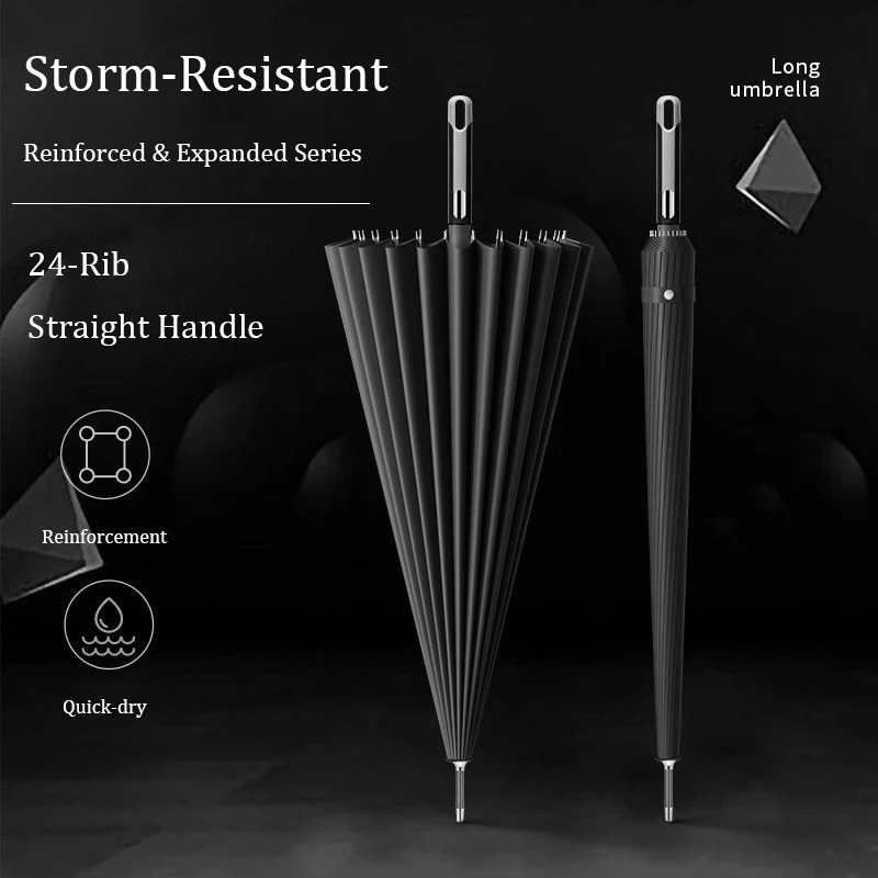 초강력 방풍 24 리브 우산, 자동 오픈 긴 손잡이, 대형 남성 비즈니스 우산, 여성용 강화 프레임 햇빛가리개 