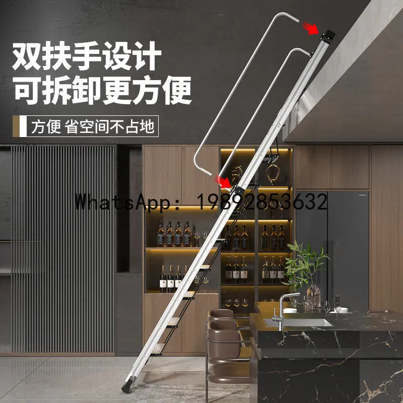 Home Portable Folding Loft Ladder Thickened Aluminum Alloy Indoor with Hook Single Side Ladder Bunk Bed Straight Ladder Climbing