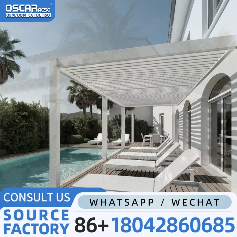 Motorized Windproof Outdoor Sunshade with Flipped Louvered Roof for Gardens Patios Backyards pergola