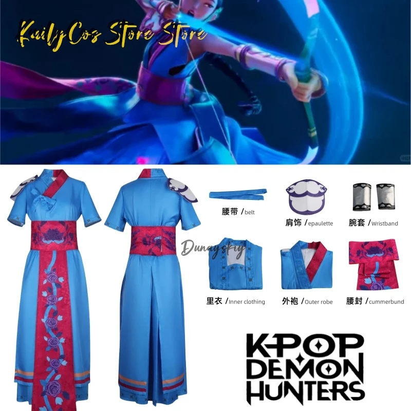 

Huntrix Girl Group Ancestor Cosplay Costume Kpopp Traditional Korean Blue Dress Outfit For Women Halloween Suit