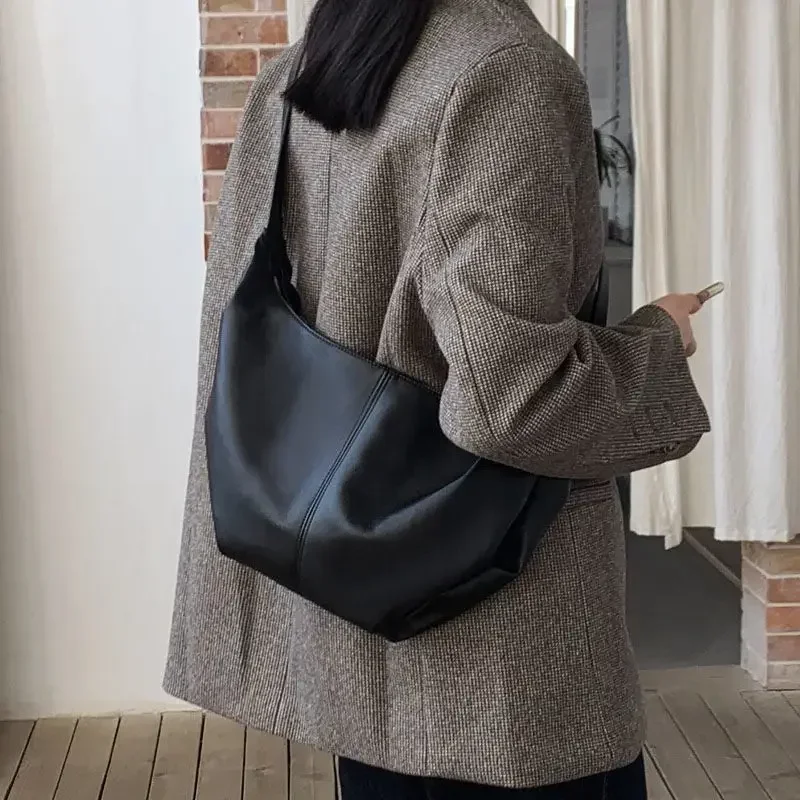 Bolso de hombro plisado de cuero PU suave para mujer, bandolera de diseñador, bolso de mano de moda, bolso de nube, Hobo