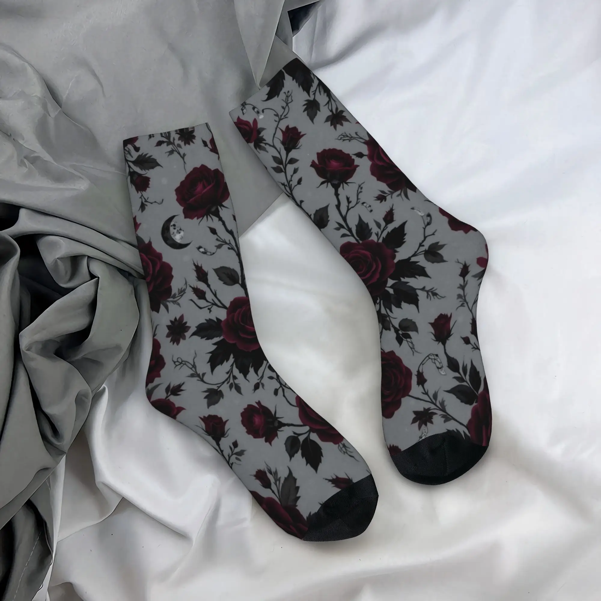 Harajuku Halloween Gothic Basketball Socks Goth Coquette Polyester Crew Socks for Unisex Sweat Absorbing