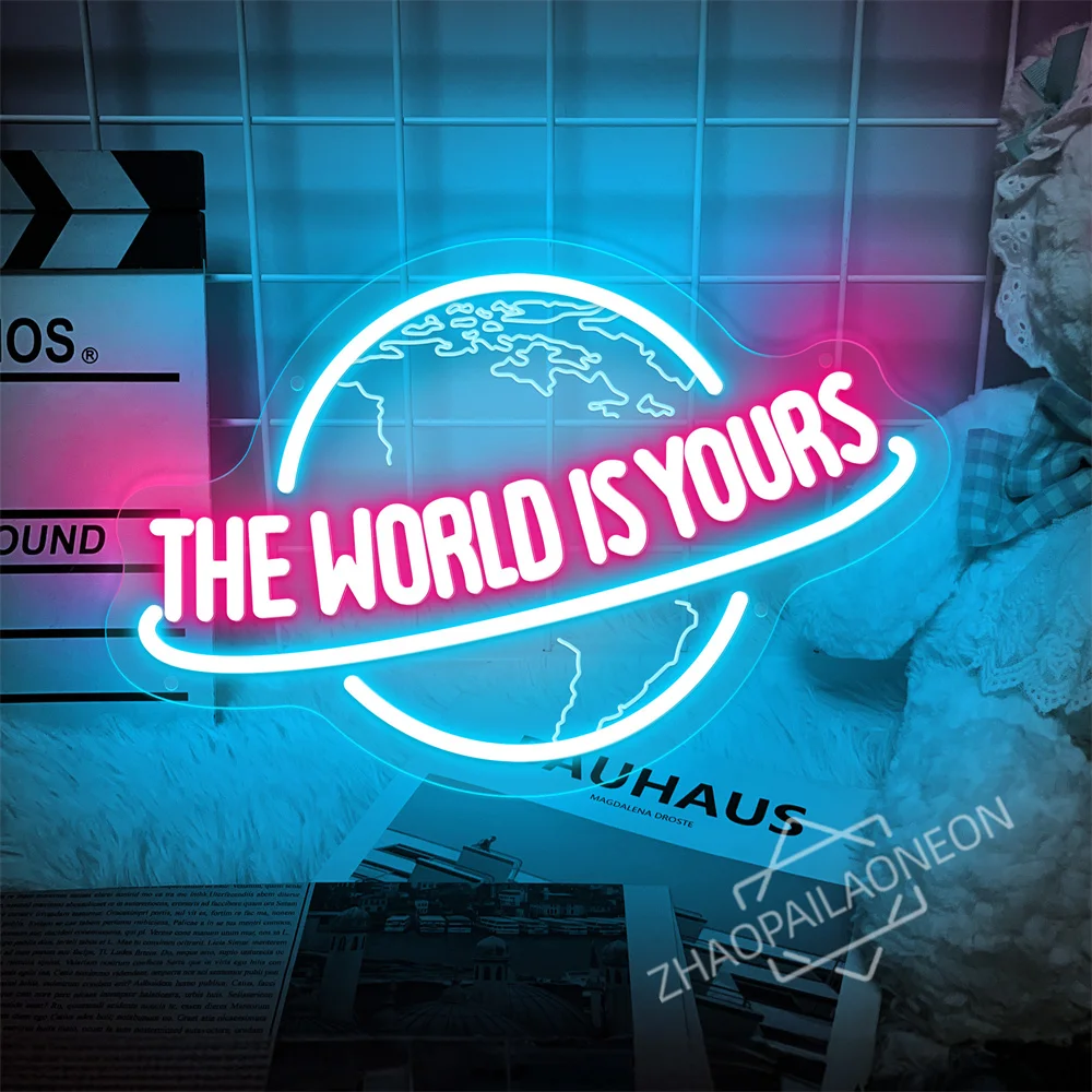 The World Is Yours Led Neon Sign Earth-Shaped Sign 3D Sculpture Bedroom Club Game Room Wall Decoration USB Neon Light Sign