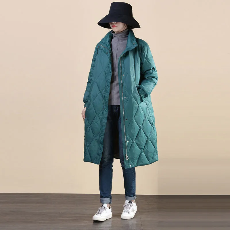 

2022 Autumn Winter Women Casual Loose Bigsize Down Coat Warm Thicken White Duck Down Jacket Puffer Parkas Female Long Outwears