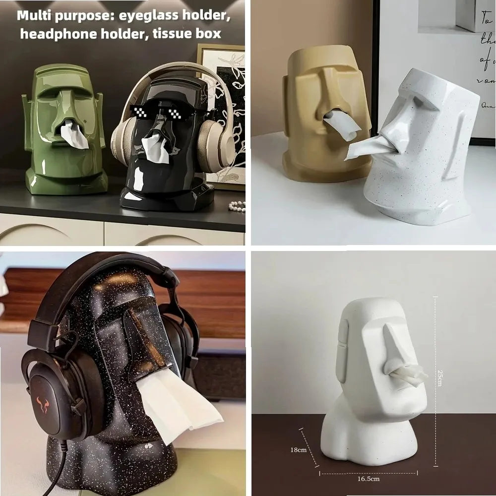 

Funny Moai Statue Tissue Box Holder, 3D Easter Island Decor for Toilet Paper & Napkins, Creative Home Decoration