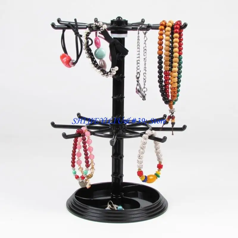 E21F Countertop Acrylic Rotating Keychain Rack Adjustable 2 Tire Display Holder