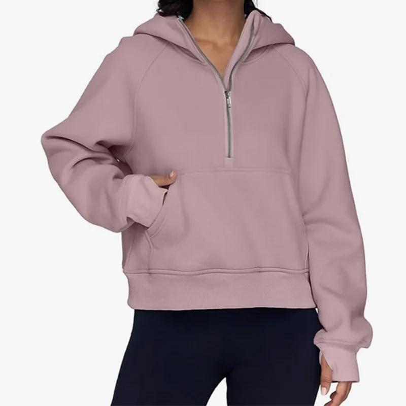 

2023 New Women's Autumn and Winter Solid Color Hooded Zipper Pocket Loose Sweatshirt Winter Clothes Women