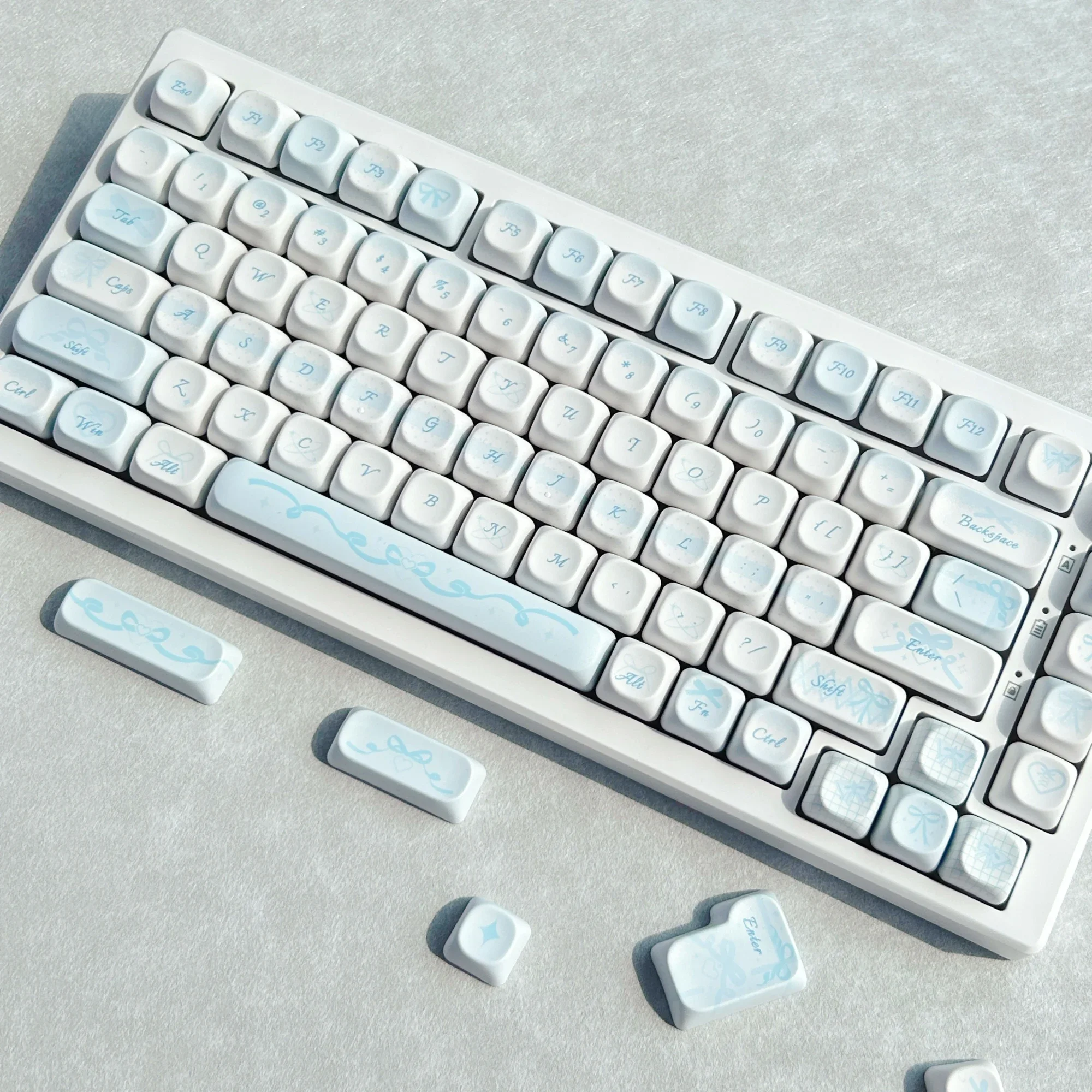 MAIMOOO Light Blue Bow Keycap MOA/Cherry Profile PBT  Sublimation Custom Cute Lace Bowknot Keycaps for Aula Mechanical Keyboard