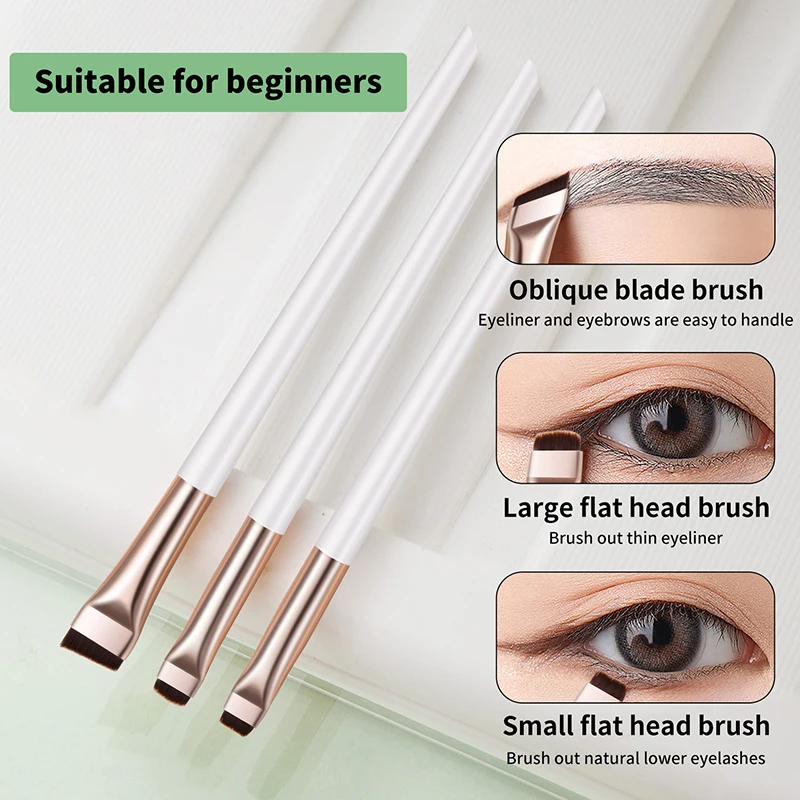 3Pcs Eyeliner Eyebrow Brush Angled Flat Head Fiber Hair Brow Contour Eyeliner Fine Makeup Brushes Professional Makeup Tools