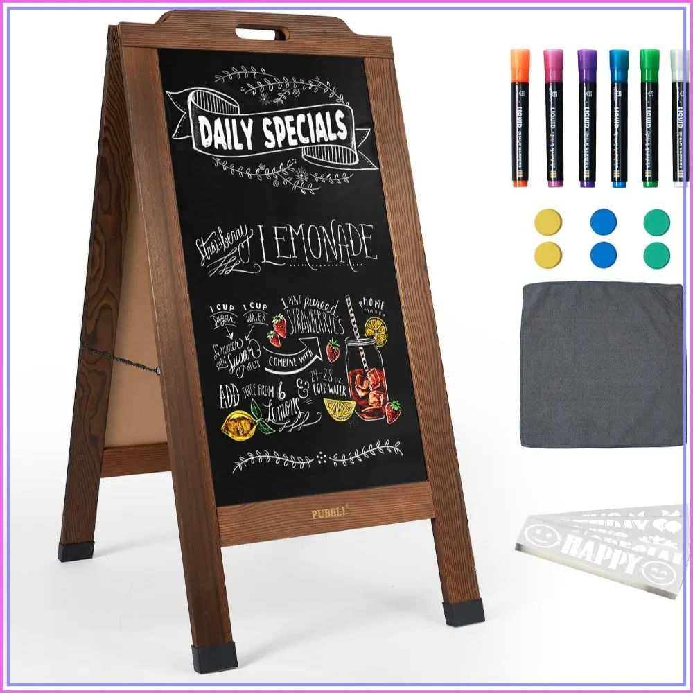 

Large 40x20 Double-Sided Magnetic A-Frame Chalkboard Sign for Outdoor Use, Rustic Wooden Easel Display for Restaurants, Cafes, Events